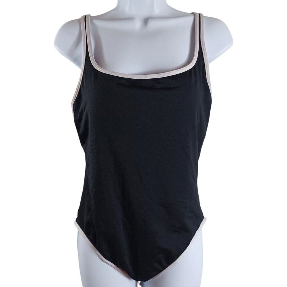 Ralph Lauren Black White Trim One Piece Swimsuit Size 12 Scoop Back Minimal Logo
